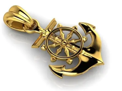 Anchor Pendant With Ship Wheel pendant necklace charm  3D print model