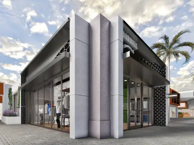 3D exterior and interior rendering of shop 3D model