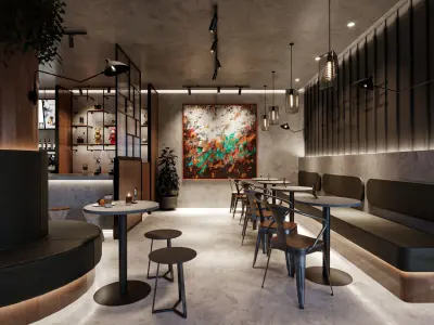 Coffee Shop 3D Industrial Style Blender - Fbx - Obj Low-poly 3D model