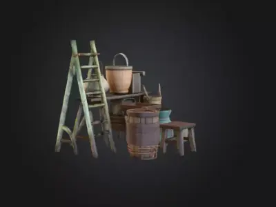 Rustic Village Props Low-poly 3D model