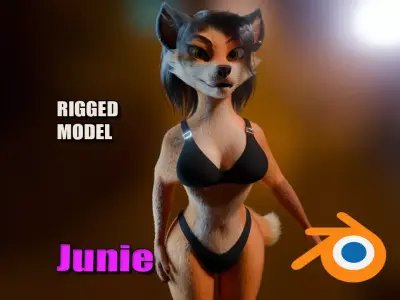 Luna Anthro Fox Low-poly 3D model