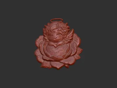 cute little angle boy sleep in flower  3D print model