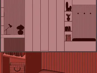 hallway001 entryway with shelves and lamp 3D model