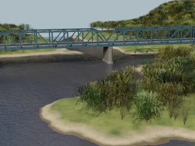 Steel Bridge with concrete pillars 3D model