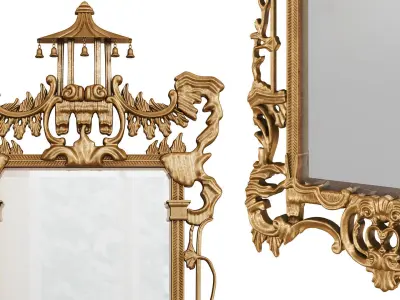 Chinese Chippendale style carved giltwood mirror 3D model