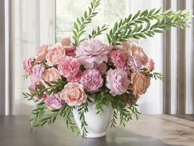 Flower Set 062 Pink bouquet carnation rose peony 3D model