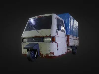 Abandoned tuktuk-inspired car Low-poly 3D model