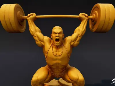Golden Weightlifting Statue Low-poly 3D model