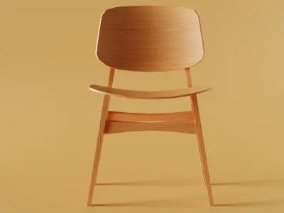 Wooden Chair Low-poly 3D model 5