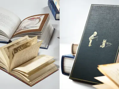 Books Collection set 5 open book with gold medallion on cover 3D model