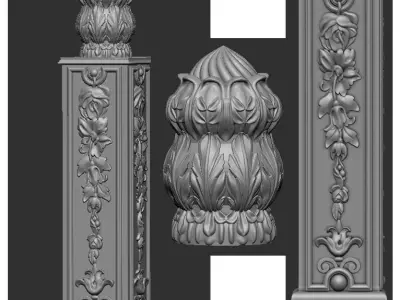 classic staircase villa woodcarved 3D model