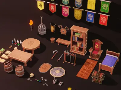 Stylized Fantasy Interiors Low Poly 3D Props Pack Low-poly 3D model