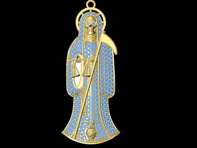 Holy Death Big Size Pendant 3D STL 3DM Skull Santa Muerte 3D   3D print model