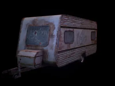 Camper old rusty trailer Low-poly 3D model