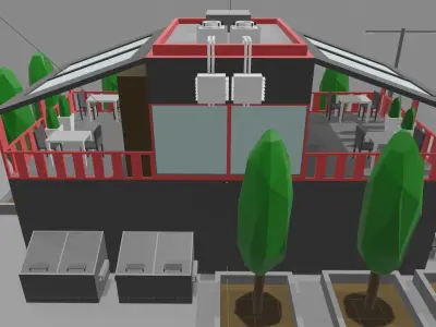 Bookstore building and decorations Free low-poly 3D model