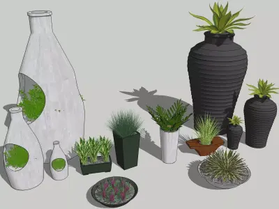 deco plants containers Low-poly 3D model