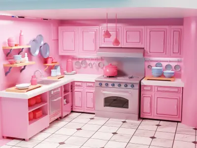 Barbie Dream House - 3D House Model with furnitures Low-poly 3D model