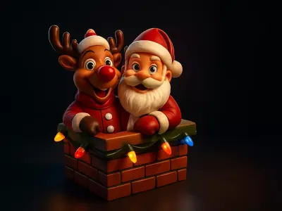 Santa and Reindeer Christmas Chimney Festive Holiday Decoration 3D print model