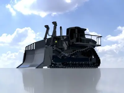 Hydraulic bulldozer tracked construction site vehicle black Low-poly 3D model
