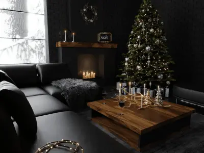 Dark Christmas Living Room Blender Scene 3D model