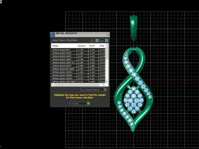 Pendant in curve shape with round gemstones 3D print model