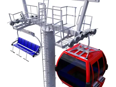 Ski Lift Cableway Car Low-poly 3D model