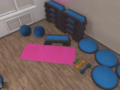 Fitness hall - interior and props 3D model