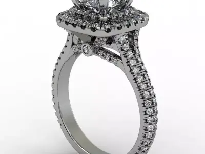 Double cushion halo engagement ring with knife edge shank 3D print model