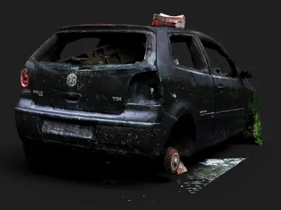 The abandoned car wreck Low-poly 3D model
