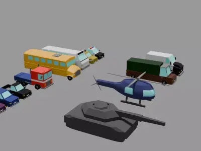 Multiple vehicles low poly Low-poly 3D model