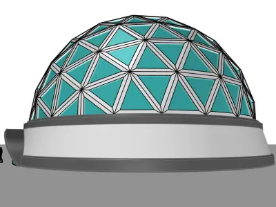 Geodesic Dome Structure Wireframe with Glass and Base Entry 3D model