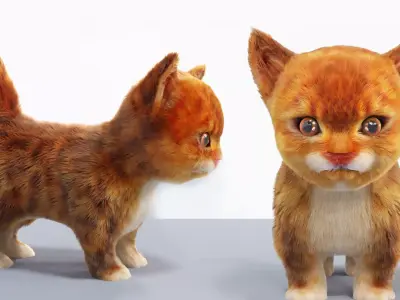 Fur Cute Cat kitten Red No Rig Low-poly 3D model