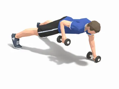 Plank Row Exercise Man Animation Low-poly 3D model