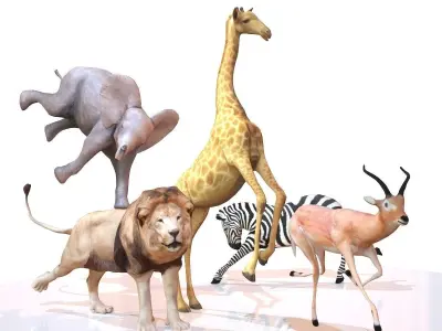 5 Rigged African Safari Animals Collection Low-poly 3D model