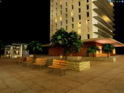 City Downtown Skyscraper Street - Night - Unreal - Lot 05 Low-poly 3D model