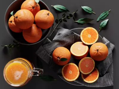 Table Setting with Oranges and Juice 3D model