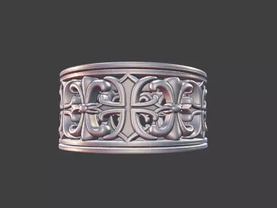 Cross and Fleur-de-Lis Ring Band 3D print model