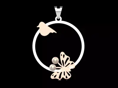 Gold Pendant Flying Bird and Butterfly Symbol of Freedom pp0060 3D print model