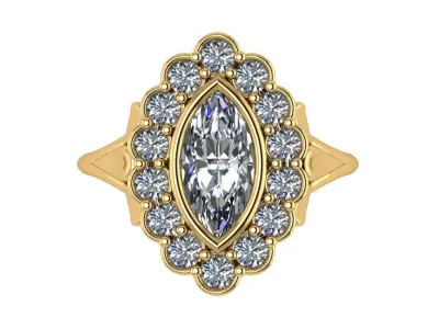 Marquise shaped halo ring with custom shank 3D print model