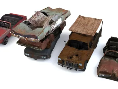 Old wrecked cars mini pack Low-poly 3D model