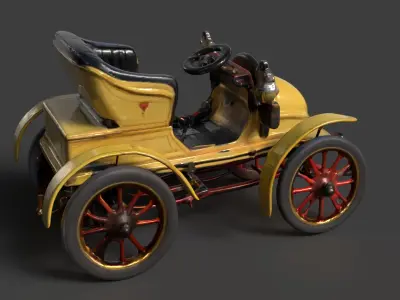 Yellow Vintage buggy  car figure  Low-poly 3D model