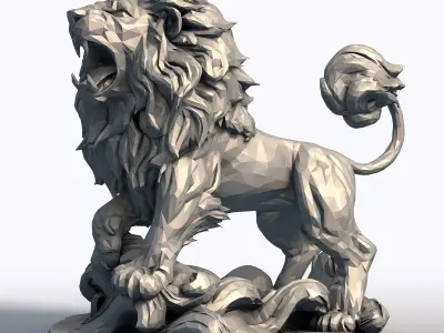 Hungry Lion Low Poly Sculpture Predatory Big Cat Model  3D print model
