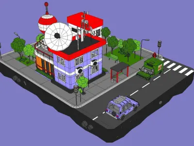 Science Center Block from Cartoon Low Poly City Low-poly 3D model