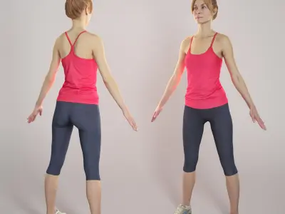 Slim sporty woman in A-pose 312 Low-poly 3D model