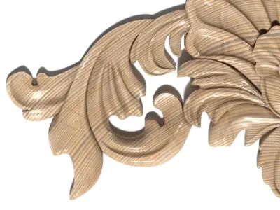 Cartouche-037 ornate carving of flower and leaves 3D model