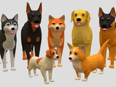 LowPoly Dogs pack Low-poly 3D model