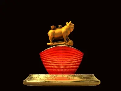 Chinese Gold Ingot with Golden pig 3D model