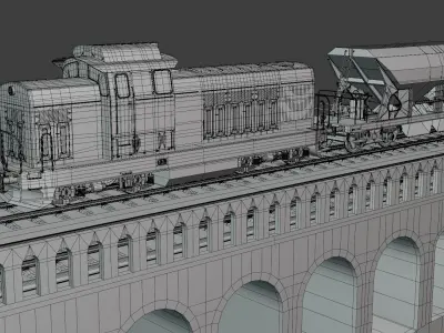 Viaduct with cargo train II 3D model