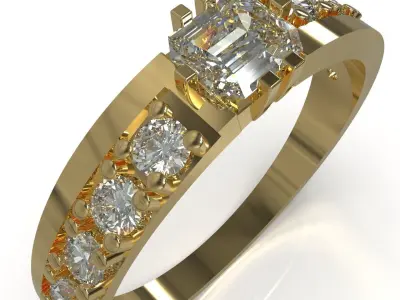 Emerald cut engagement ring 3D print model purchase