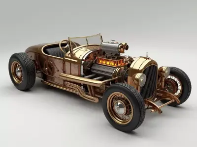Steampunk Car 3D Model Low-poly 3D model